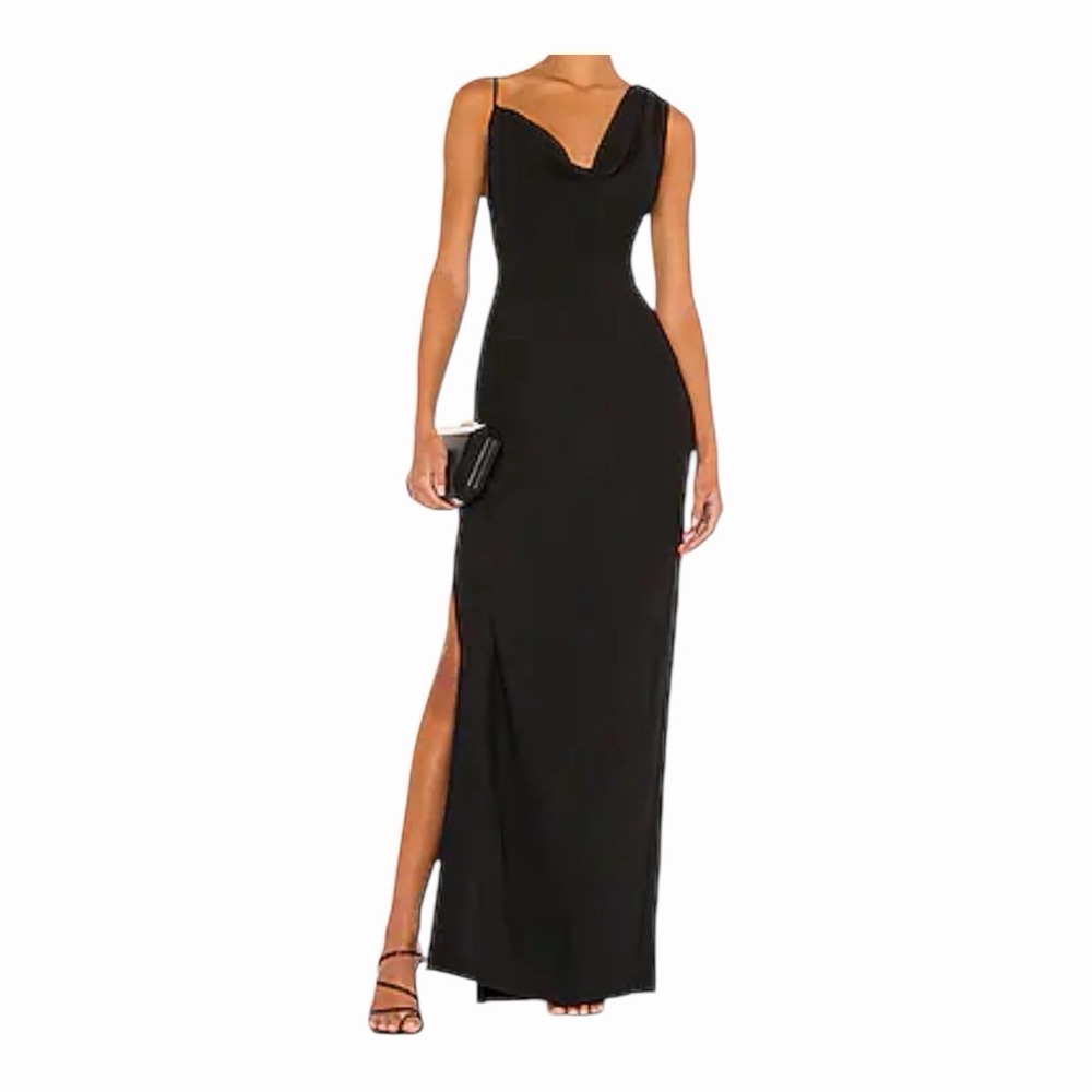 Amanda Uprichard x REVOLVE Arial Gown Black Asymmetrical Slit Dress